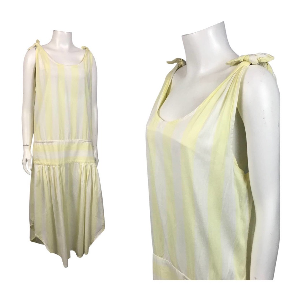 1980s Yellow Stripe Sleeveless Dress Made in India / Women’s Large
